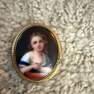 Vintage Portrait Brooch with Gold Trim